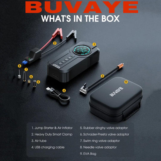 PowerBoost 4-in-1: Car Jump Starter, Air Compressor, Power Bank, and Portable Light